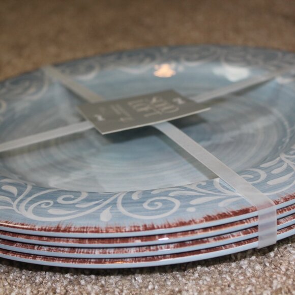 Soho Loft Melamine Dinner Plates Light Blue Swirl Rustic Set of 4 11" NWT RARE - Picture 5 of 7